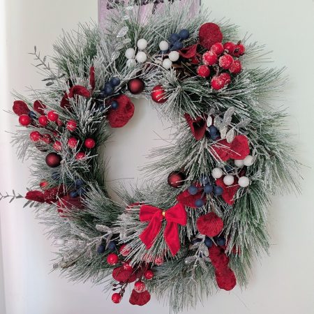 Assorted Winter Berries Snowy Pine Faux Winter Wreath