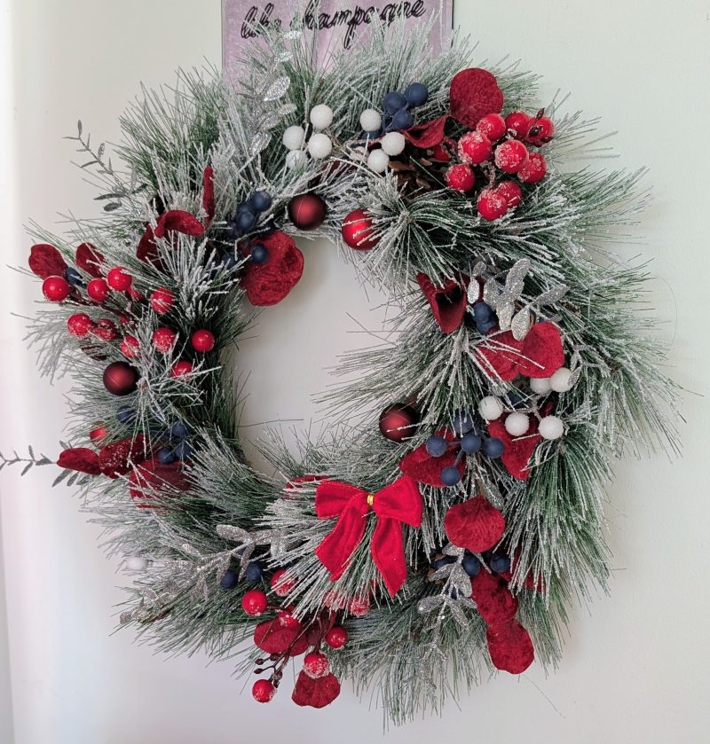 Assorted Winter Berries Snowy Pine Faux Winter Wreath