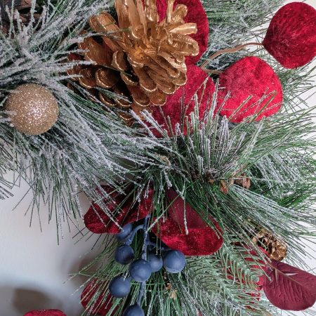 Red And Gold Snowy Faux Pine Christmas Wreath