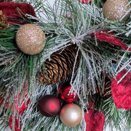 Red And Gold Snowy Faux Pine Christmas Wreath