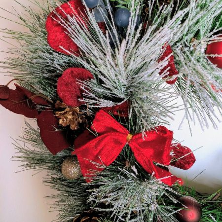 Red And Gold Snowy Faux Pine Christmas Wreath