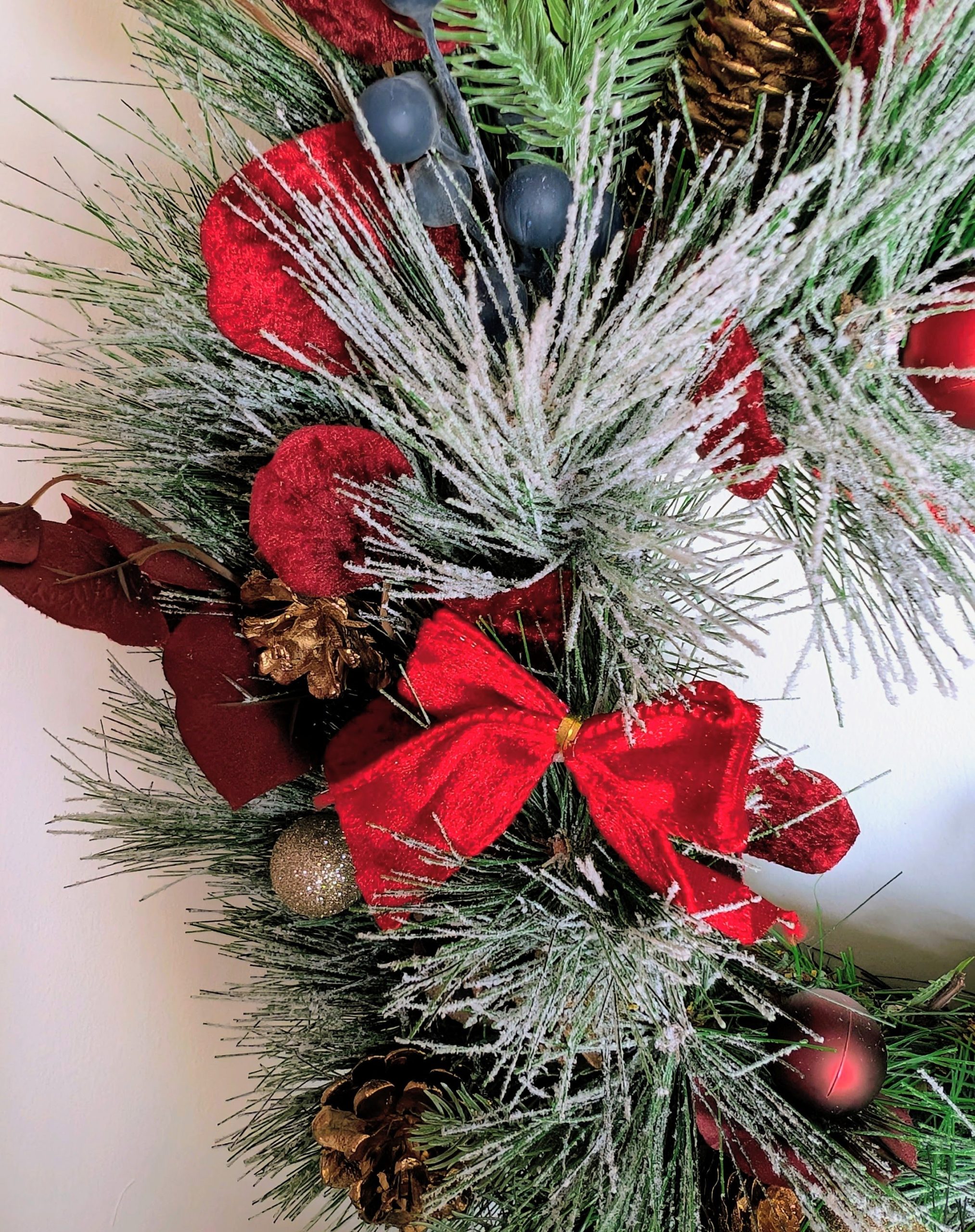 Red And Gold Snowy Faux Pine Christmas Wreath