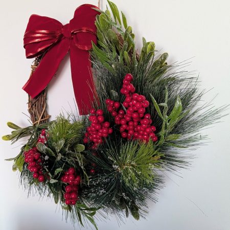 Red Bow And Berries Faux Pine Christmas Wreath