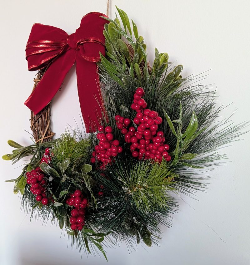 Red Bow And Berries Faux Pine Christmas Wreath