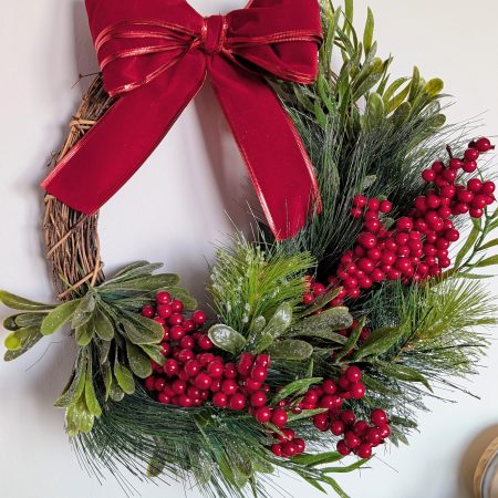 Red Bow And Berries Faux Pine Christmas Wreath