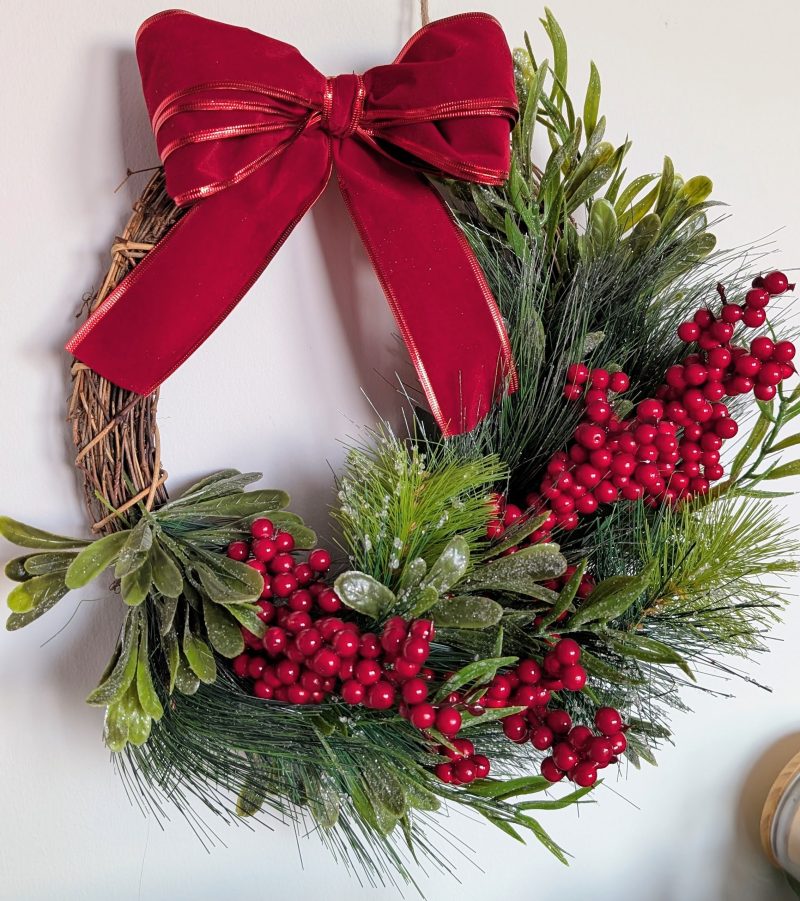 Red Bow And Berries Faux Pine Christmas Wreath