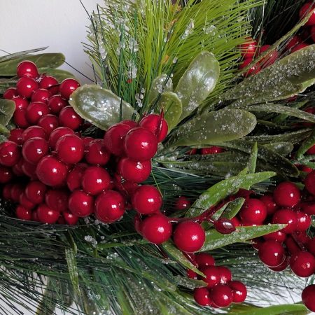Red Bow And Berries Faux Pine Christmas Wreath