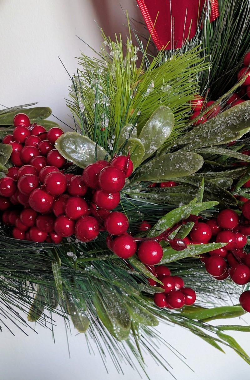 Red Bow And Berries Faux Pine Christmas Wreath
