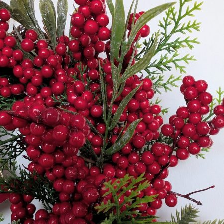 Red Bow And Winter Berries Faux Juniper Winter Wreath