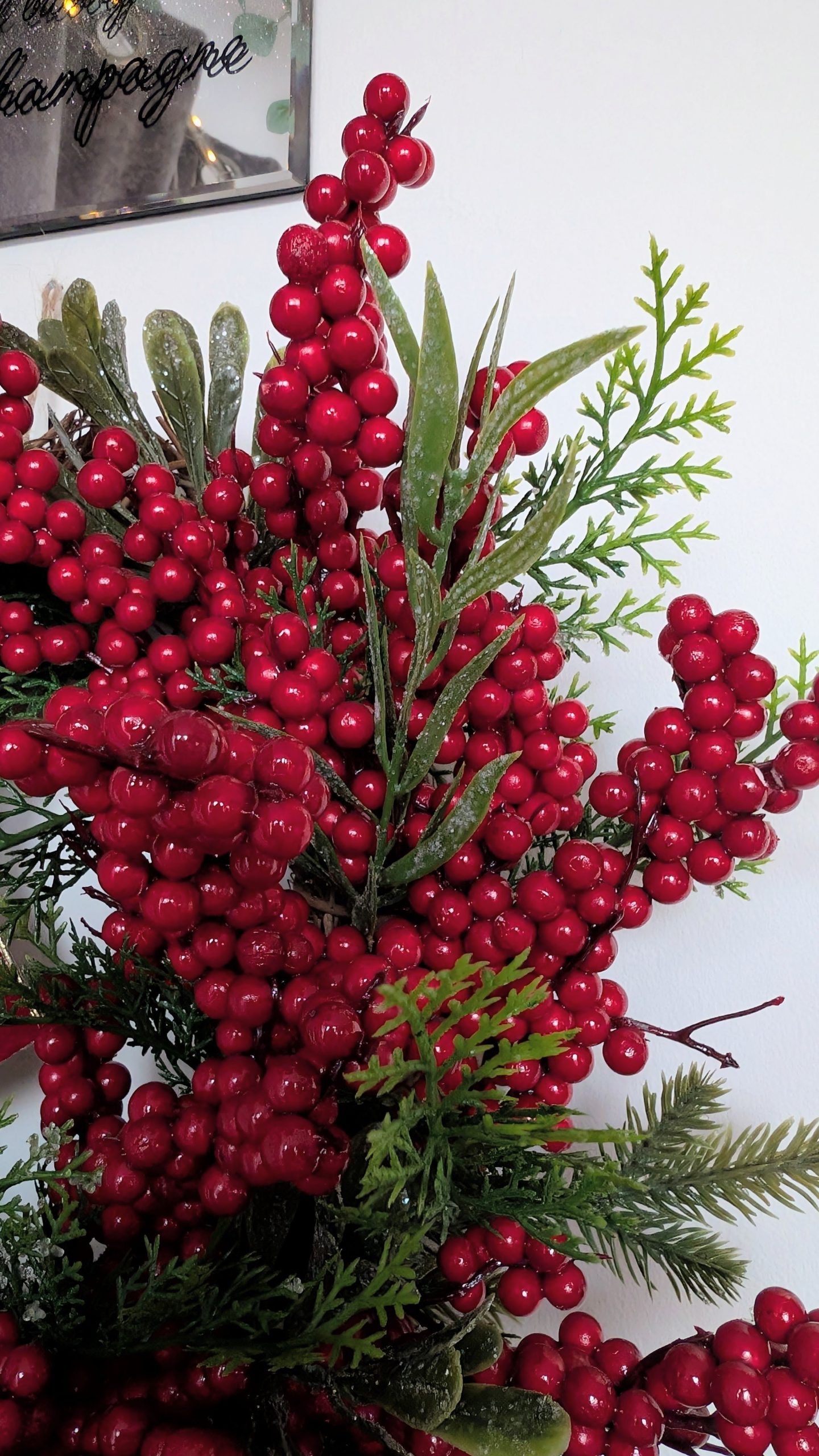 Red Bow And Winter Berries Faux Juniper Winter Wreath