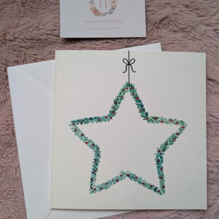 Hand painted watercolour greeting card - single hanging star