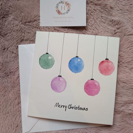 Hand painted watercolour greeting card - hanging baubles