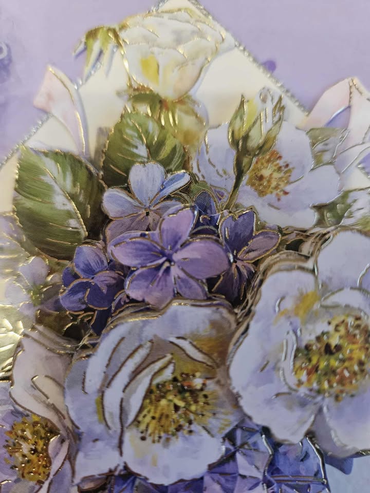 'What a beautiful way for love to bloom' lilac wedding card 15cm x 16cm