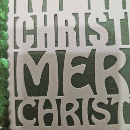 Green 'Merry Christmas' sequined christmas card 15cm x 15cm