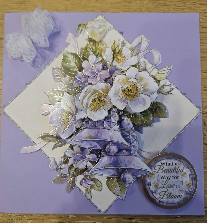 'What a beautiful way for love to bloom' lilac wedding card 15cm x 16cm
