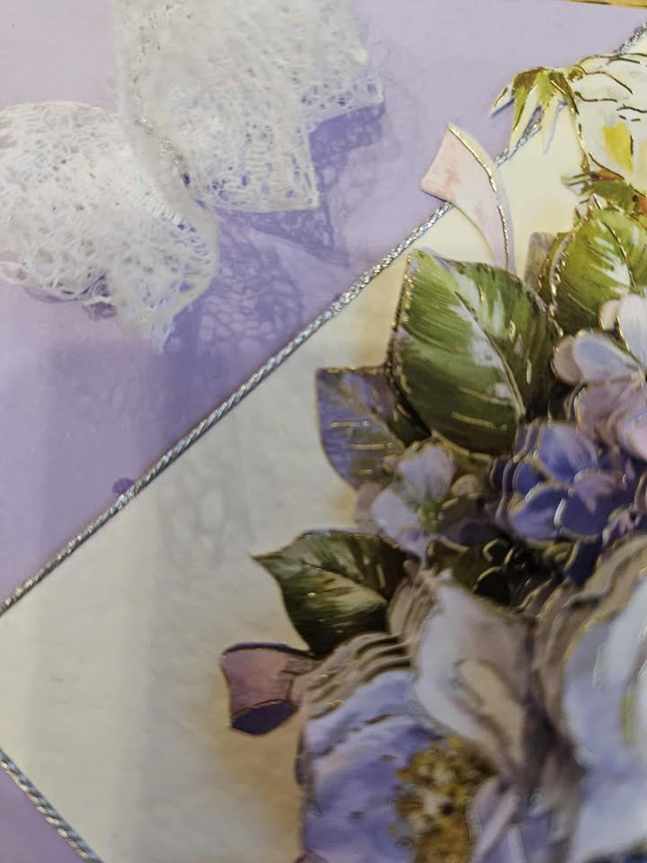 'What a beautiful way for love to bloom' lilac wedding card 15cm x 16cm