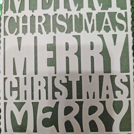 Green 'Merry Christmas' sequined christmas card 15cm x 15cm