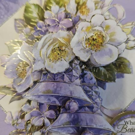 'What a beautiful way for love to bloom' lilac wedding card 15cm x 16cm