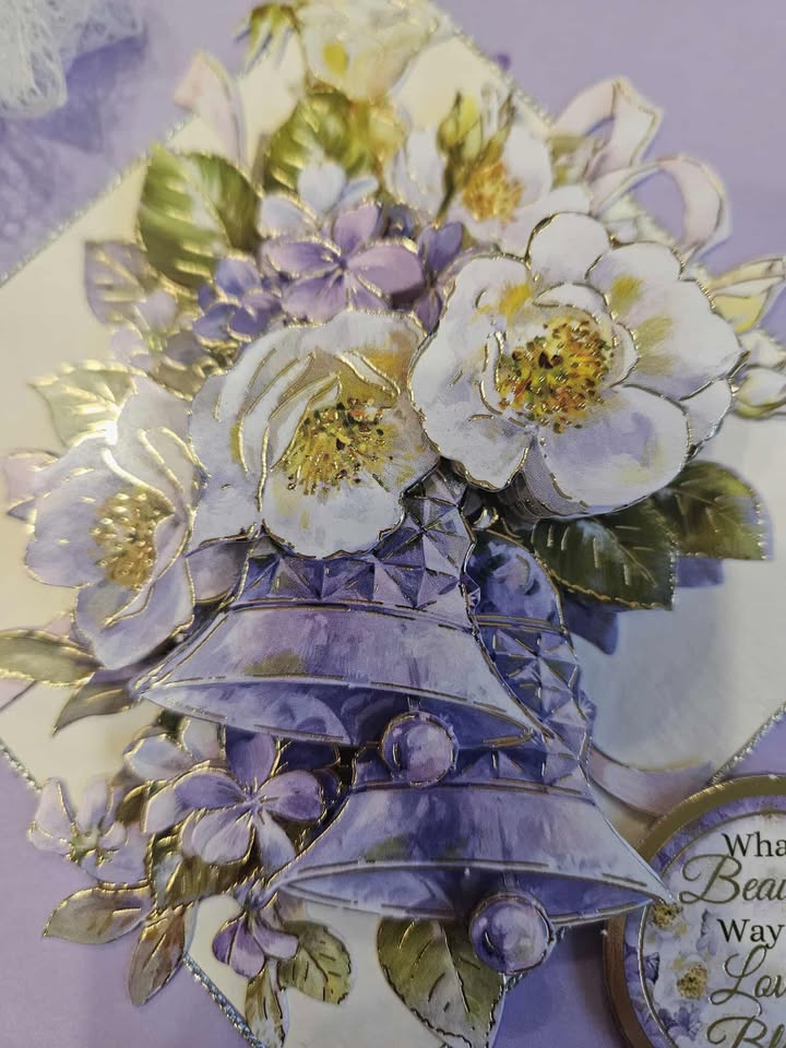 'What a beautiful way for love to bloom' lilac wedding card 15cm x 16cm