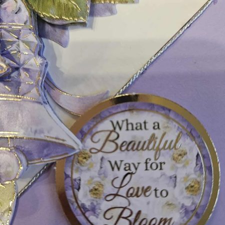 'What a beautiful way for love to bloom' lilac wedding card 15cm x 16cm