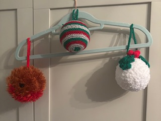 Handmade Christmas Tree Decoration Trio. Robin, snowball and bauble