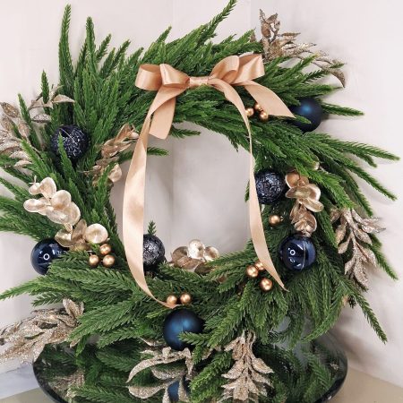 Handmade Gold and blue Christmas wreath Door wreath Christmas decoration Bauble