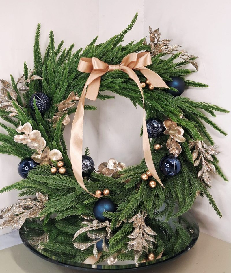 Handmade Gold and blue Christmas wreath Door wreath Christmas decoration Bauble