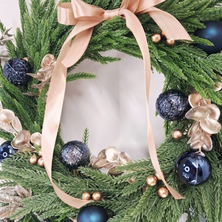 Handmade Gold and blue Christmas wreath Door wreath Christmas decoration Bauble
