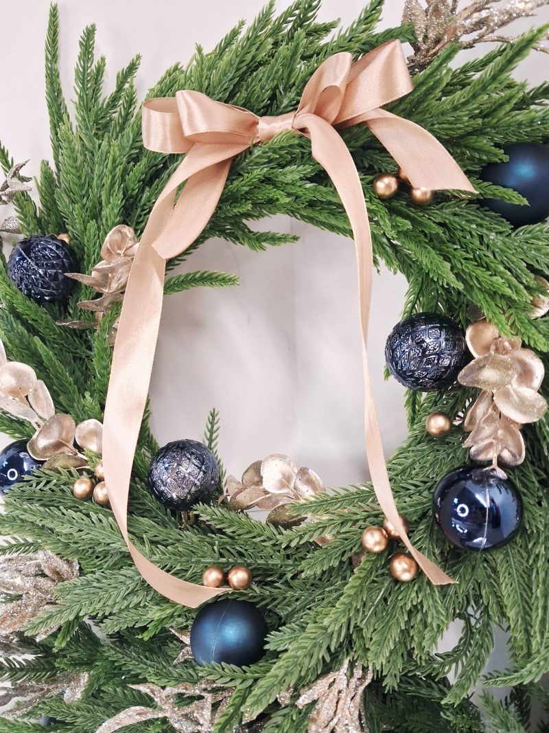 Handmade Gold and blue Christmas wreath Door wreath Christmas decoration Bauble