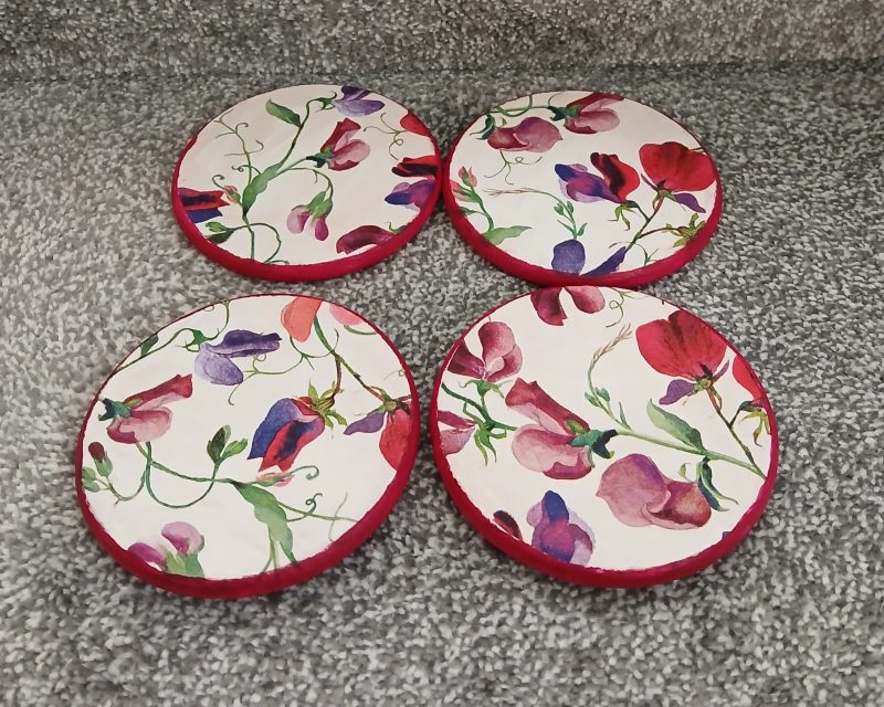 Sweetpea decoupaged wooden coasters set of 4