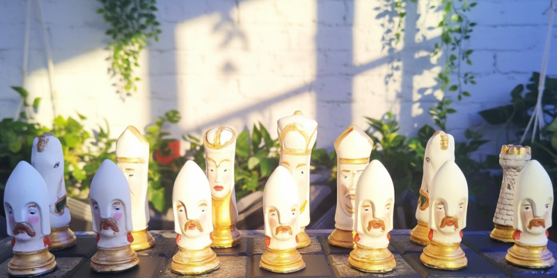 Chess Set Gothic Head handmade and Hand Painted