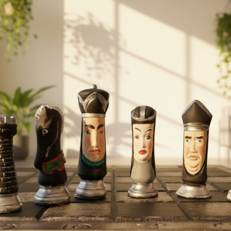Chess Set Gothic Head handmade and Hand Painted
