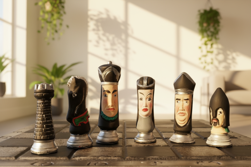 Chess Set Gothic Head handmade and Hand Painted