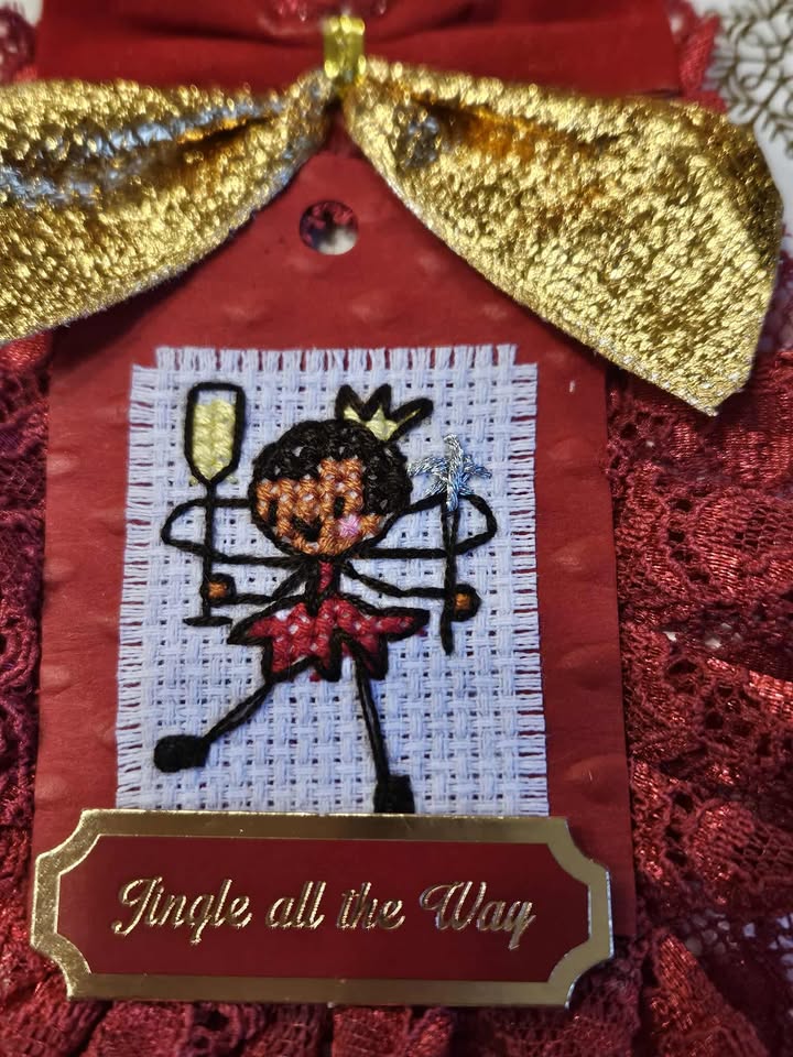 Red & gold celebration fairy christmas card 12.5cm x 12.5cm