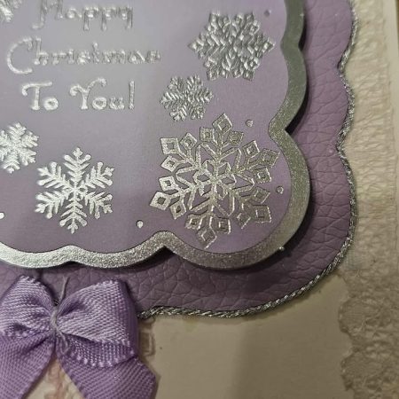 Lilac & pink glittery christmas card 12.5cm x 12.5cm