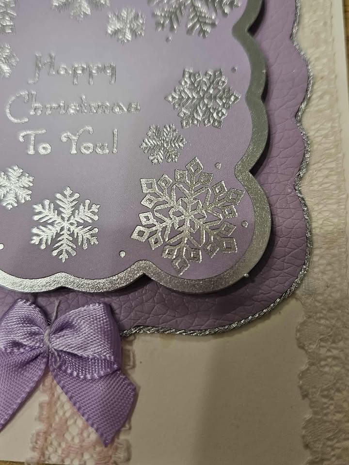 Lilac & pink glittery christmas card 12.5cm x 12.5cm