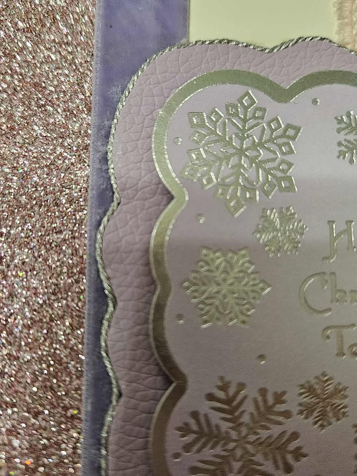Lilac & pink glittery christmas card 12.5cm x 12.5cm