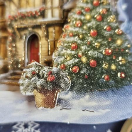Blue & gold christmas village scene decoupage christmas card 12.5cm x 12.5cm