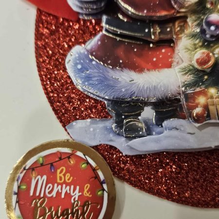 Red glittery santa & tree decoupage christmas card 12.5cm x 12.5cm