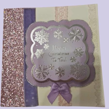 Lilac & pink glittery christmas card 12.5cm x 12.5cm