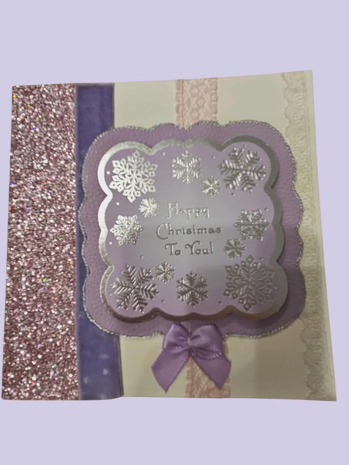 Lilac & pink glittery christmas card 12.5cm x 12.5cm