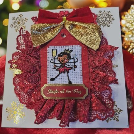 Red & gold celebration fairy christmas card 12.5cm x 12.5cm