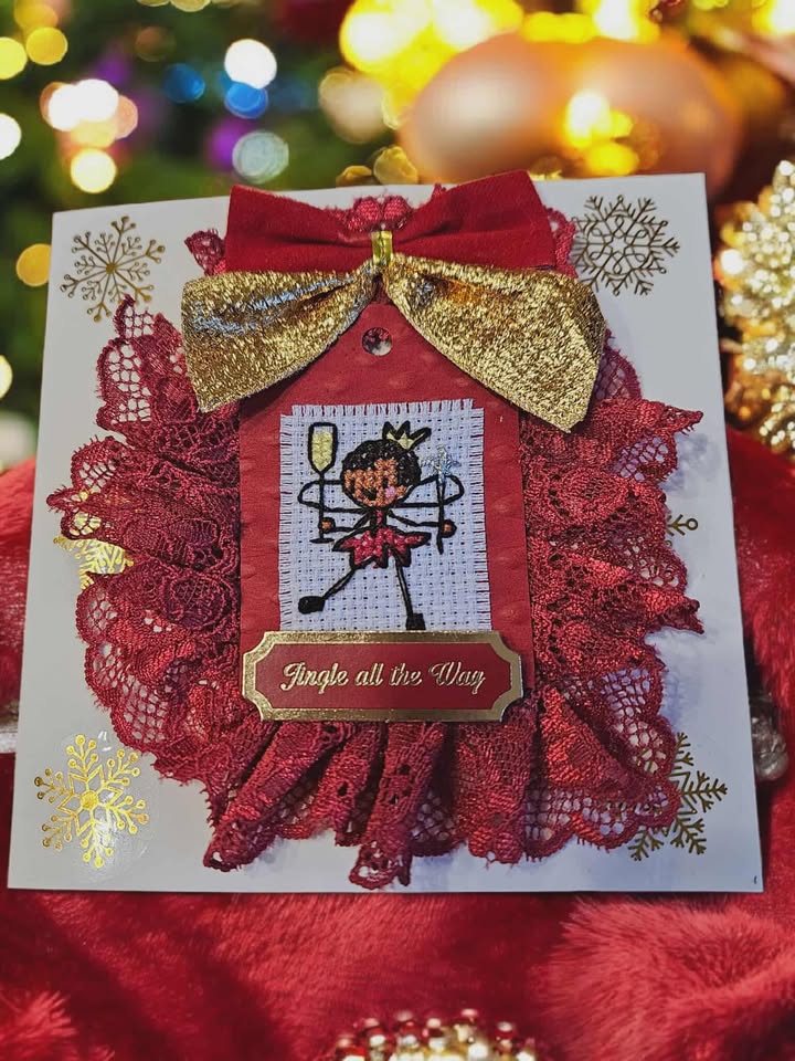 Red & gold celebration fairy christmas card 12.5cm x 12.5cm