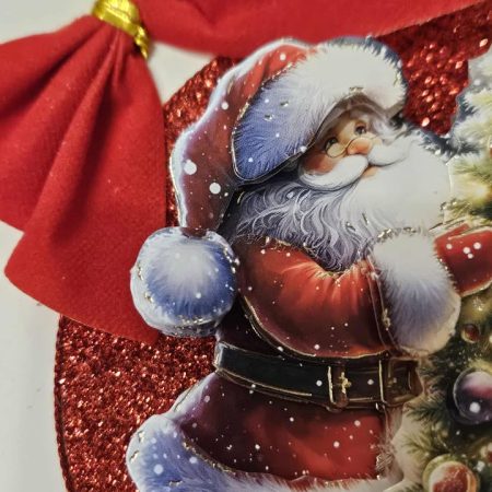 Red glittery santa & tree decoupage christmas card 12.5cm x 12.5cm