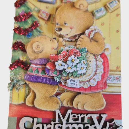 3D decoupage christmas bears card 10cm x 18cm