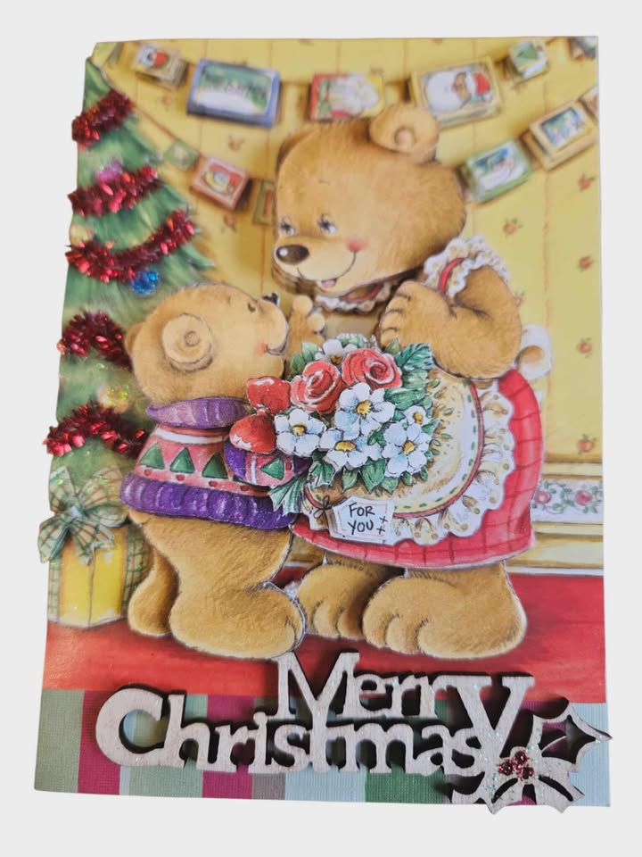 3D decoupage christmas bears card 10cm x 18cm