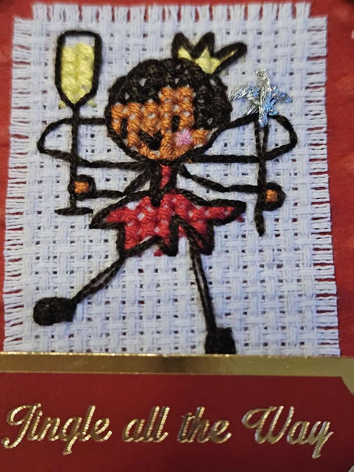 Red & gold celebration fairy christmas card 12.5cm x 12.5cm