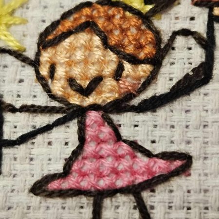 Pink & vintage nottingham lace cross stitch birthday cak fairy hand made birthday card 15cm x 15cm
