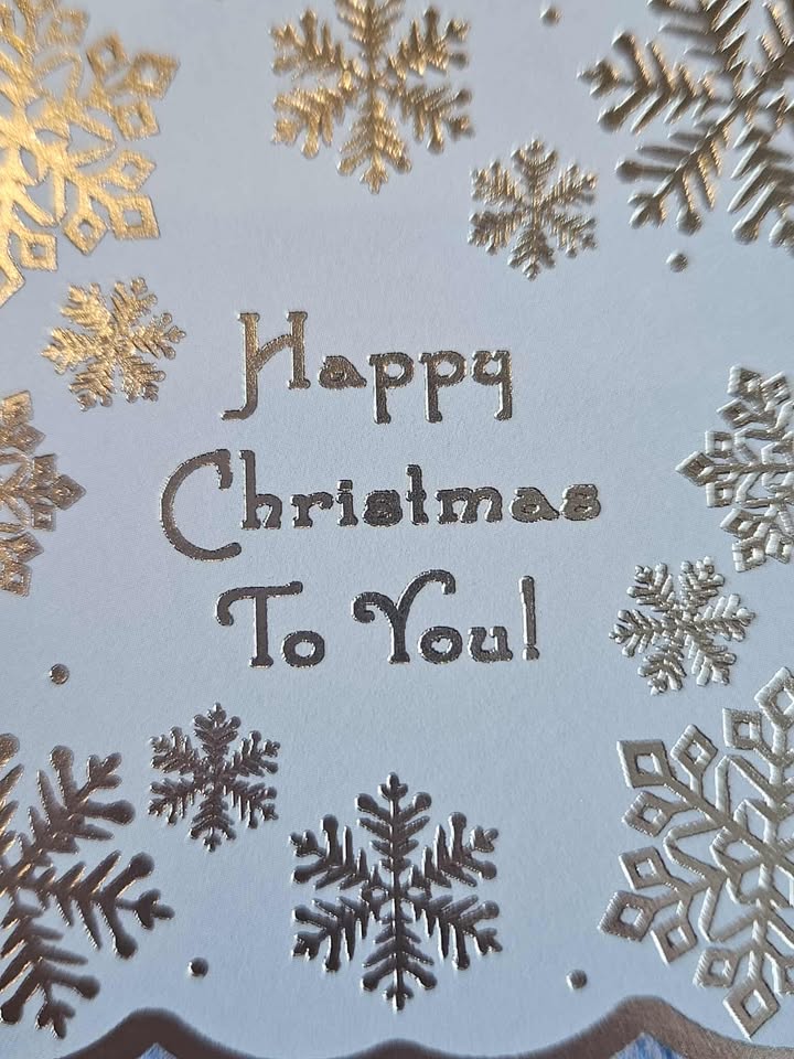 Blue & silver christmas card with ribbon & lace 10cm x 18cm