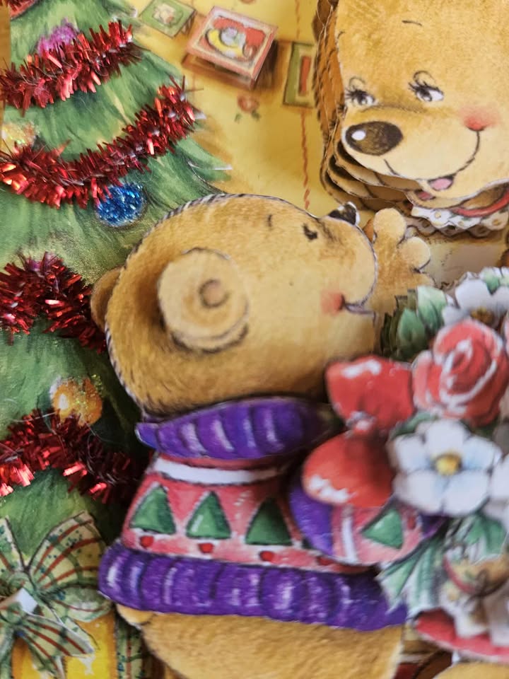 3D decoupage christmas bears card 10cm x 18cm